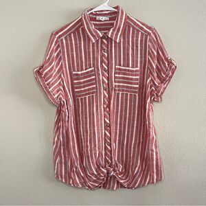 Westport Button Up Blouse Short Rolled Sleeve 1x Red White Blue Stripes
